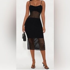Chic Black Crochet Midi Dress